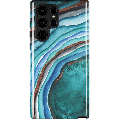 Turquoise Watercolor Geode Galaxy S25 Ultra Impact Case
