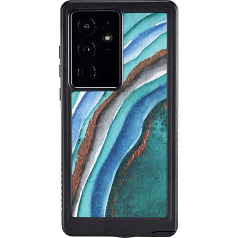 Turquoise Watercolor Geode Galaxy S24 Ultra Waterproof Case