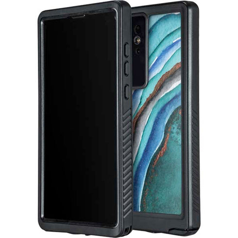 Turquoise Watercolor Geode Galaxy S24 Ultra Waterproof Case