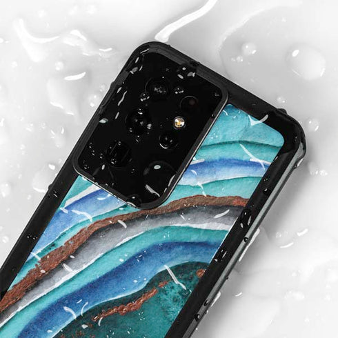 Turquoise Watercolor Geode Galaxy S24 Ultra Waterproof Case