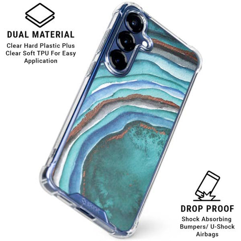 Turquoise Watercolor Geode Galaxy S25 Clear Case