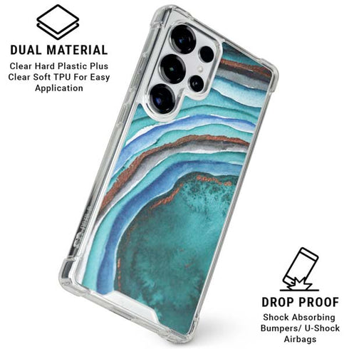 Turquoise Watercolor Geode Galaxy S25 Ultra Clear Case
