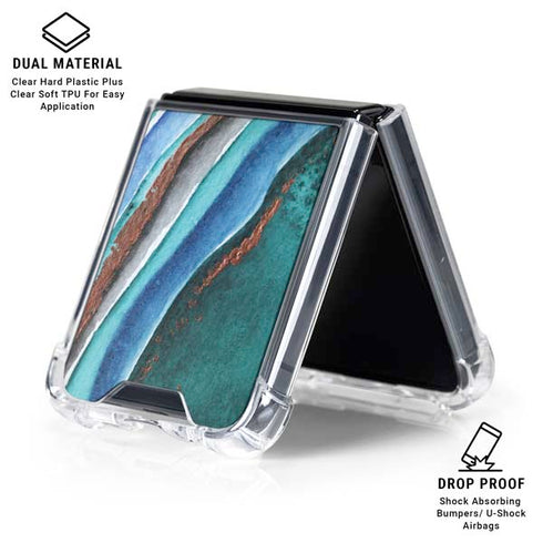 Turquoise Watercolor Geode Galaxy Z Flip7 Clear Case