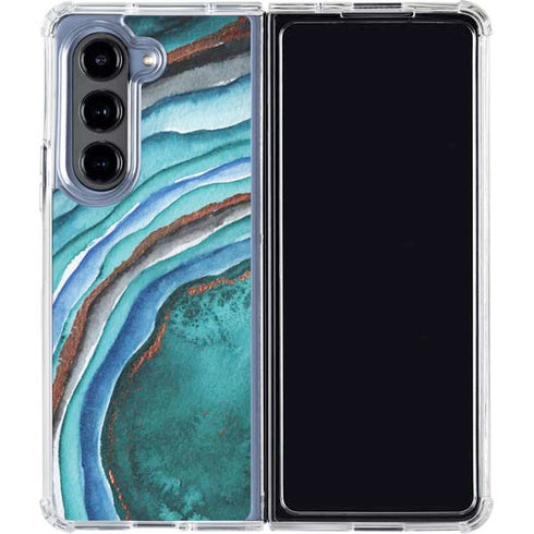 Turquoise Watercolor Geode Galaxy Z Fold5 5G Clear Case