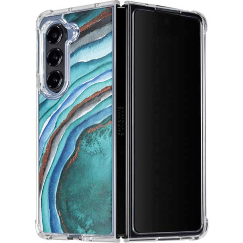 Turquoise Watercolor Geode Galaxy Z Fold5 5G Clear Case