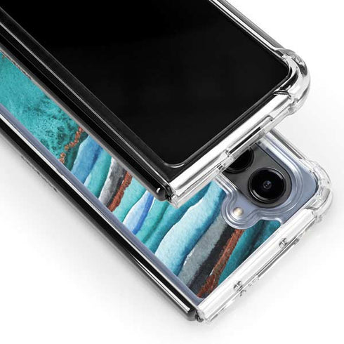 Turquoise Watercolor Geode Galaxy Z Fold5 5G Clear Case