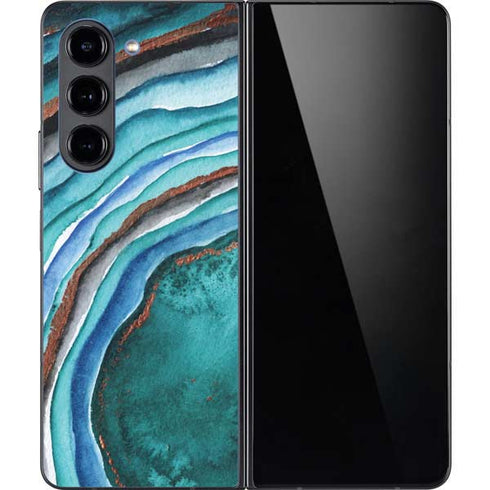 Turquoise Watercolor Geode Galaxy Z Fold5 5G Skin