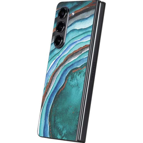 Turquoise Watercolor Geode Galaxy Z Fold5 5G Skin