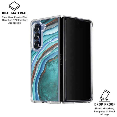 Turquoise Watercolor Geode Galaxy Z Fold6 Clear Case