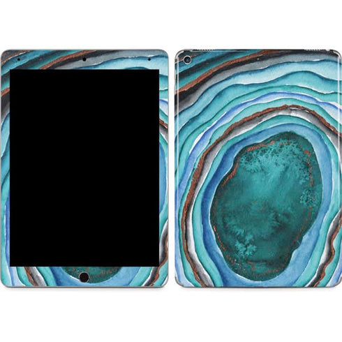 Turquoise Watercolor Geode iPad Skins