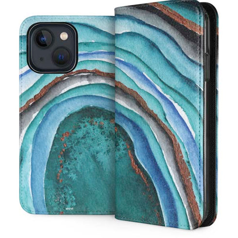 Turquoise Watercolor Geode iPhone 14 Folio Case