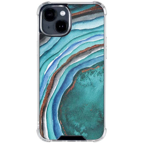 Turquoise Watercolor Geode iPhone 15 Clear Case