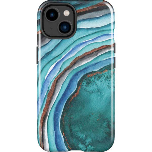 Turquoise Watercolor Geode iPhone 15 Impact Case