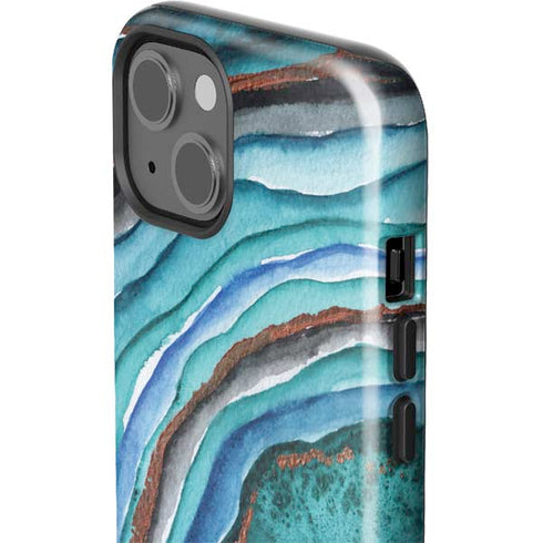 Turquoise Watercolor Geode iPhone 15 Impact Case