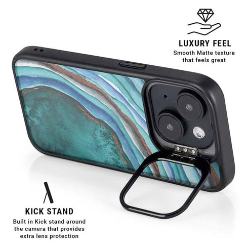 Turquoise Watercolor Geode iPhone 15 Kickstand Case