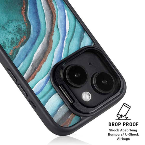 Turquoise Watercolor Geode iPhone 15 Kickstand Case