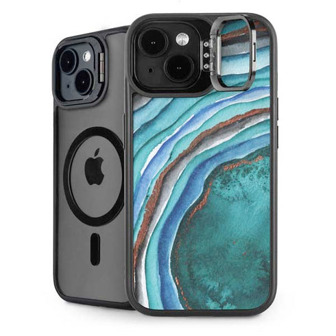 Turquoise Watercolor Geode iPhone 15 Plus Kickstand Case