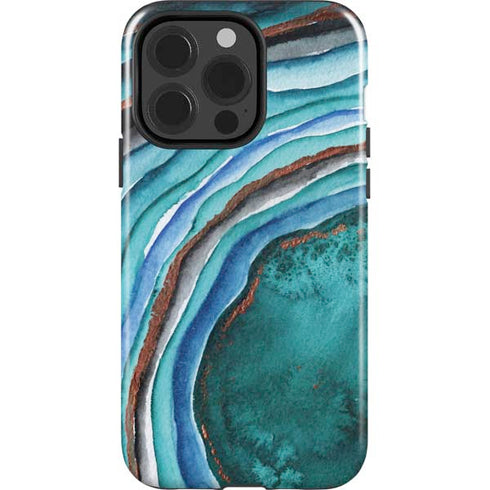 Turquoise Watercolor Geode iPhone 15 Pro Impact Case