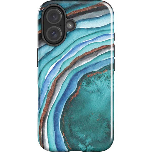 Turquoise Watercolor Geode iPhone 16 Impact Case