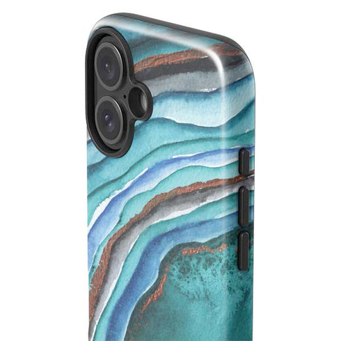 Turquoise Watercolor Geode iPhone 16 Impact Case