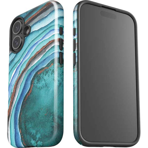 Turquoise Watercolor Geode iPhone 16 Impact Case