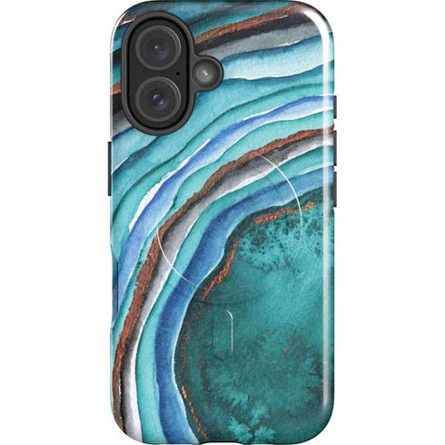 Turquoise Watercolor Geode iPhone 16 Magsafe Impact Case