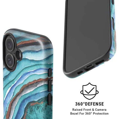 Turquoise Watercolor Geode iPhone 16 Magsafe Impact Case