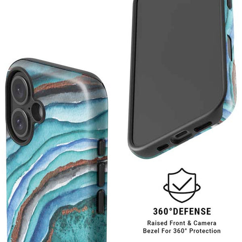 Turquoise Watercolor Geode iPhone 16 Plus Magsafe Impact Case