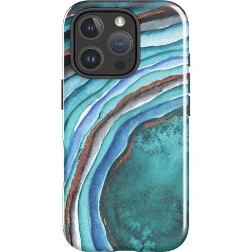 Turquoise Watercolor Geode iPhone 16 Pro Impact Case