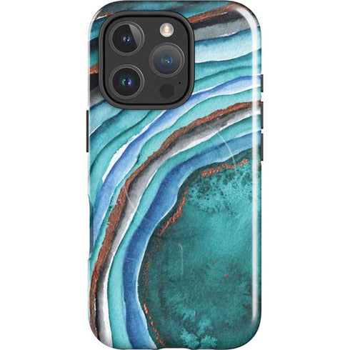 Turquoise Watercolor Geode iPhone 16 Pro Magsafe Impact Case
