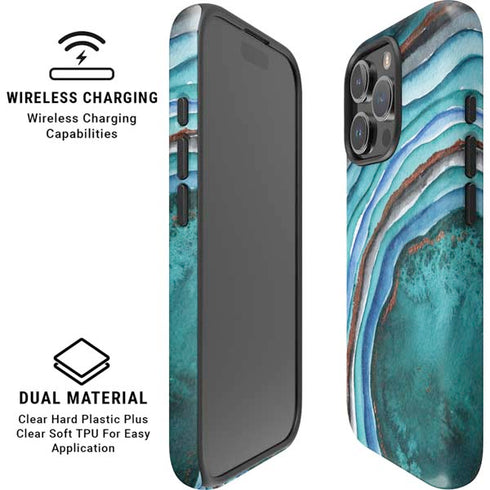 Turquoise Watercolor Geode iPhone 16 Pro Magsafe Impact Case