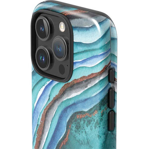 Turquoise Watercolor Geode iPhone 16 Pro Max Impact Case