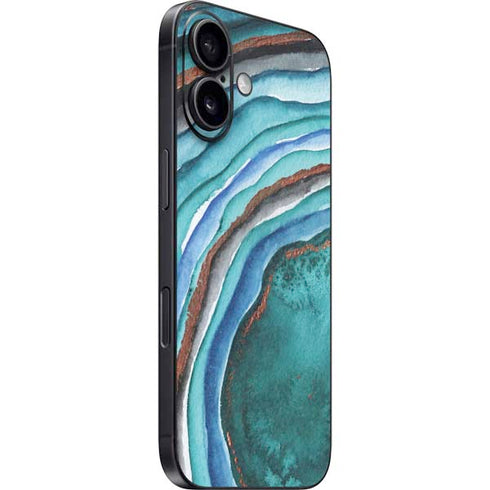 Turquoise Watercolor Geode iPhone 16 Skin