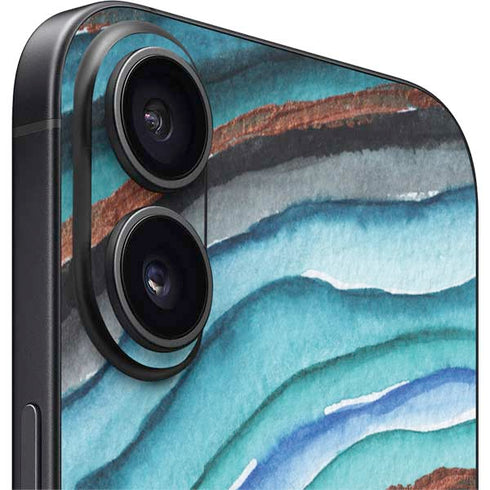 Turquoise Watercolor Geode iPhone 16 Skin