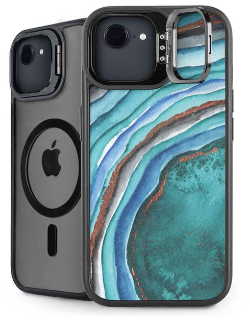 Turquoise Watercolor Geode iPhone 16e Kickstand Case