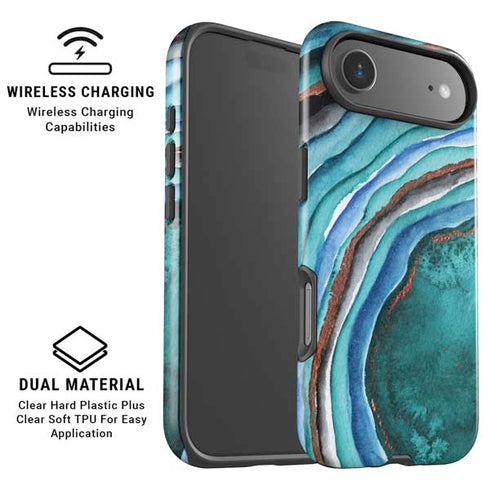 Turquoise Watercolor Geode iPhone 17 Air Magsafe Impact Case