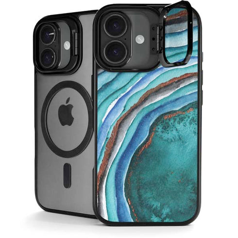 Turquoise Watercolor Geode iPhone 17 Kickstand Case
