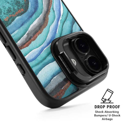 Turquoise Watercolor Geode iPhone 17 Kickstand Case