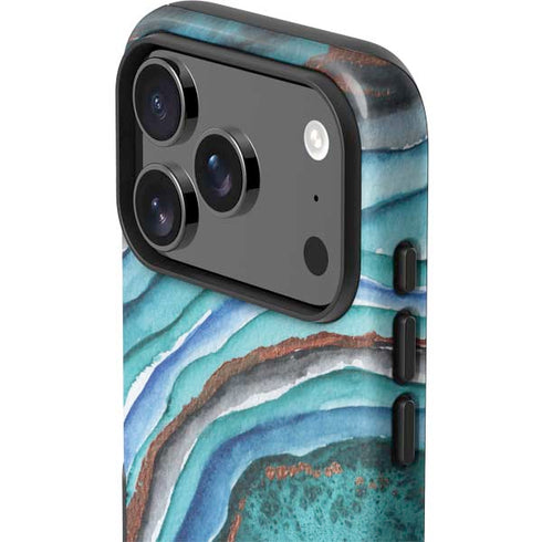 Turquoise Watercolor Geode iPhone 17 Pro Impact Case