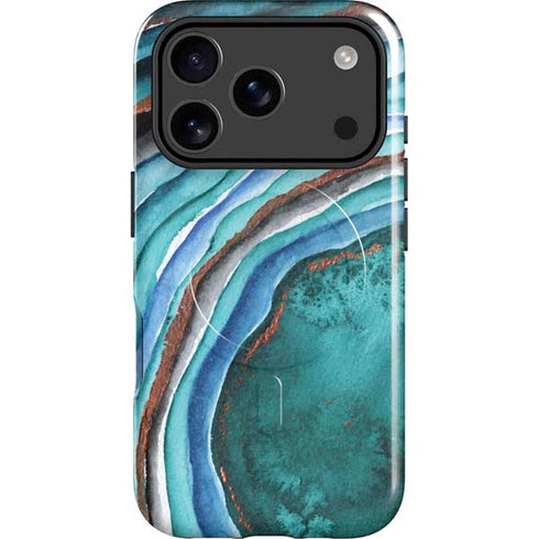 Turquoise Watercolor Geode iPhone 17 Pro Magsafe Impact Case