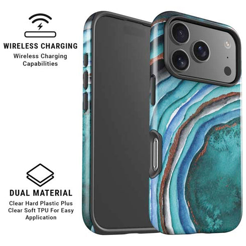 Turquoise Watercolor Geode iPhone 17 Pro Magsafe Impact Case