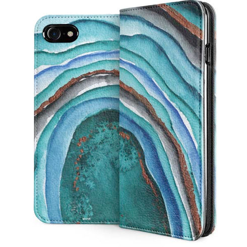 Turquoise Watercolor Geode iPhone SE (2nd & 3rd Gen) Folio Case