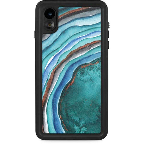 Turquoise Watercolor Geode iPhone Cases