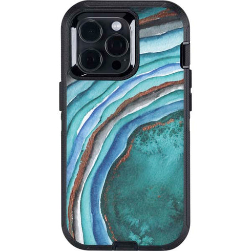 Turquoise Watercolor Geode Otterbox Defender iPhone Skin