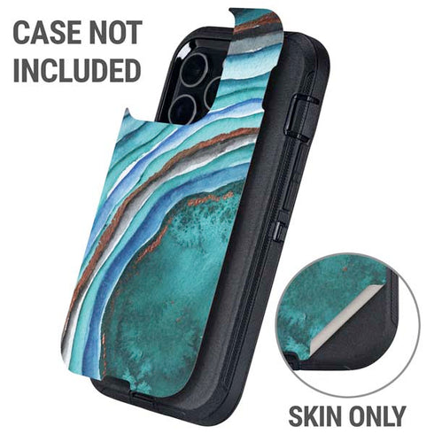 Turquoise Watercolor Geode Otterbox Defender iPhone Skin