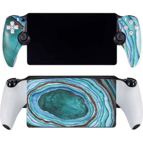 Turquoise Watercolor Geode PlayStation Portal Remote Player Skin