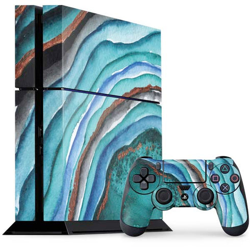 Turquoise Watercolor Geode PlayStation PS4 Skins