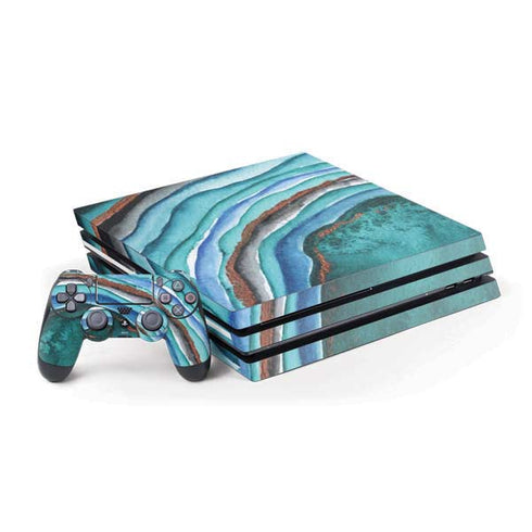 Turquoise Watercolor Geode PlayStation PS4 Skins