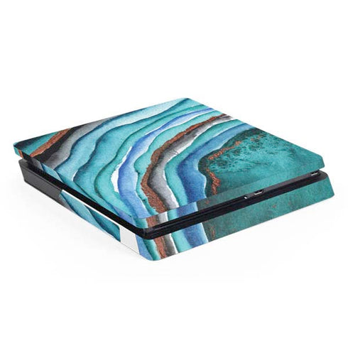 Turquoise Watercolor Geode PlayStation PS4 Skins