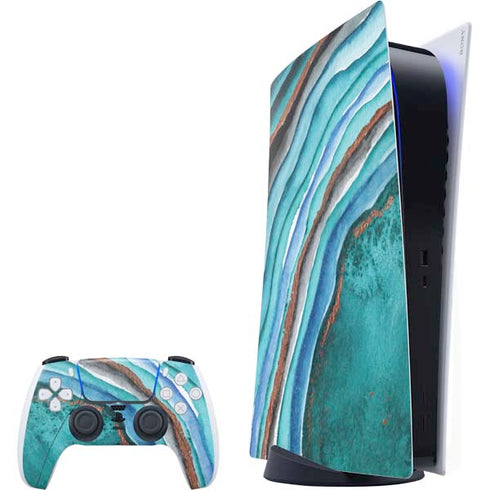 Turquoise Watercolor Geode PlayStation PS5 Skins
